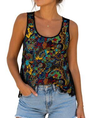 PatBo Ikram beaded lace tank top size EU 40 US 8 M L embroidered colorful floral